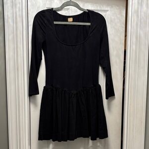 Free People Black Scoop Neck quarter Sleeve drop waist Peplum Dress